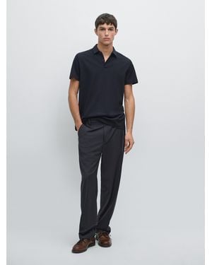 MASSIMO DUTTI Short Sleeve Polo Shirt With Contrast Seam Detail - Blue