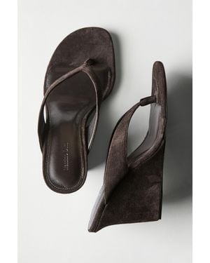 MASSIMO DUTTI Split Leather High-Heel Wedge Sandals - Black