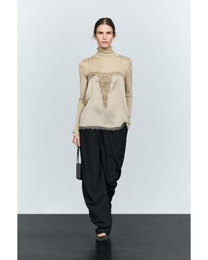 MASSIMO DUTTI Top Lencero Tirantes Finos Detalle De Encaje - Blanco