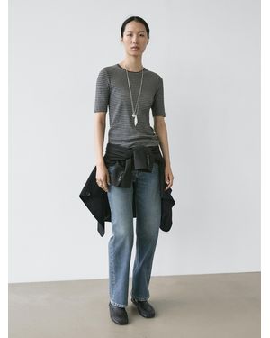 MASSIMO DUTTI Short Sleeve Striped Shirt - White