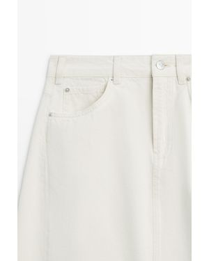 MASSIMO DUTTI Barrel Fit Denim Midi Skirt - White