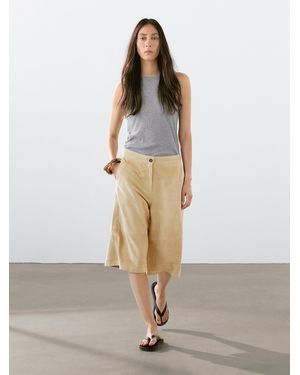 MASSIMO DUTTI Long Suede Leather Bermuda Shorts - Natural