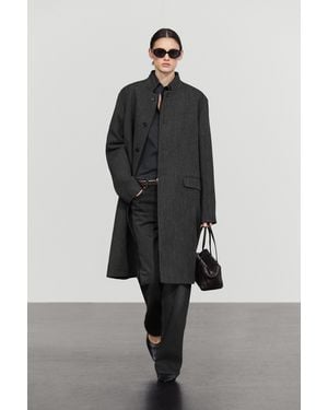 MASSIMO DUTTI Wool-Blend High Collar Coat - Black