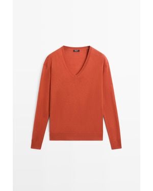 MASSIMO DUTTI Tricot Trui Met V-Hals - Rood