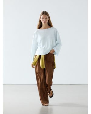 MASSIMO DUTTI Linen Boat Neck Knit Jumper - White