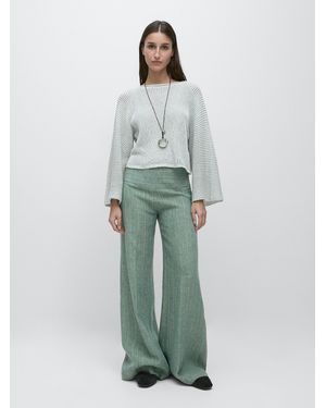MASSIMO DUTTI Linen Pants With Corset Belt Detail - Green