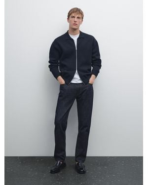 MASSIMO DUTTI Cárdigan Punto Cremallera Mezcla Algodón - Azul
