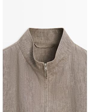 MASSIMO DUTTI Total Look Faded Linen Bomber Jacket - Brown