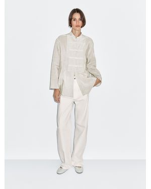 MASSIMO DUTTI Striped Oversize Blouse With Stand Collar - White