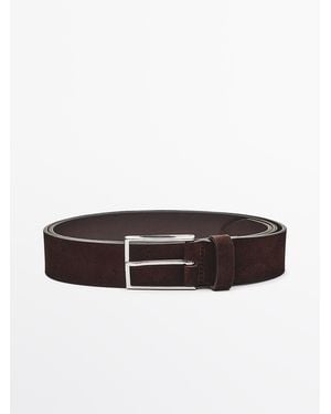 MASSIMO DUTTI Plush Nappa Leather Belt With Nickel Buckle - Brown