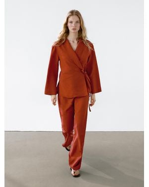 MASSIMO DUTTI Flowing Linen Blend Trousers - Red