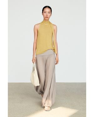 MASSIMO DUTTI Linen Blend Halter Tie-Neck Top - Yellow