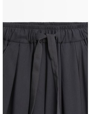 MASSIMO DUTTI Voluminous Wide-Leg Pleated Trousers - Grey