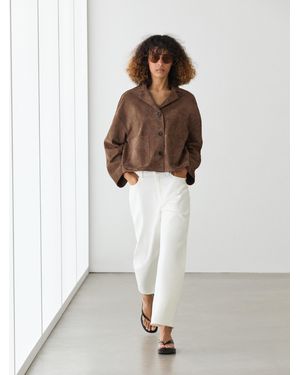 MASSIMO DUTTI Flowing Suede Leather Jacket - White