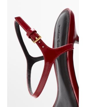 MASSIMO DUTTI Leather Low-Heel Sandals - Red