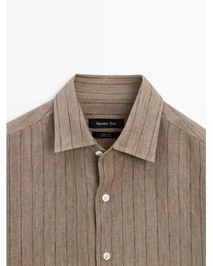 MASSIMO DUTTI 100% Linen Striped Shirt - White