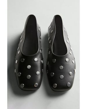 MASSIMO DUTTI Studded Ballet Flats With Square Vamp - Black
