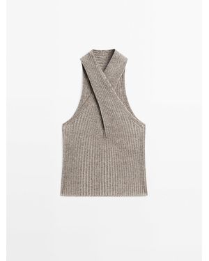 MASSIMO DUTTI Tricot Top Met Overslag Van Katoenmix - Wit
