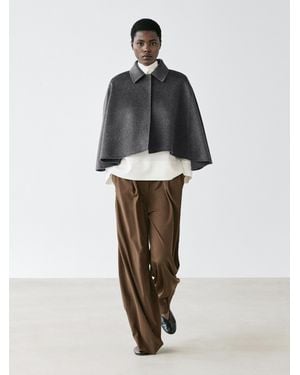 MASSIMO DUTTI Wool Blend Cape With Shirt Collar - White