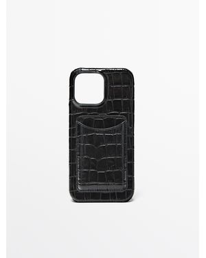 MASSIMO DUTTI Nappa Leather Iphone 16 Pro Case - Black