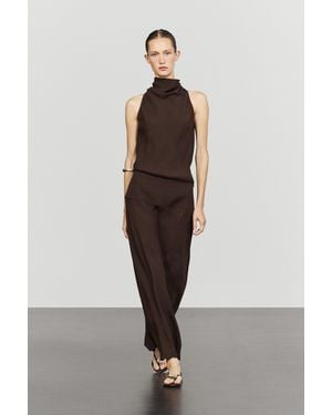 MASSIMO DUTTI Vestido Midi Halter Detalle Fajín - Marrón