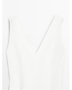 MASSIMO DUTTI Flowing Linen Blend Midi Dress - White