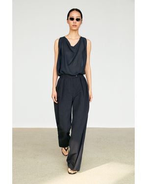 MASSIMO DUTTI Pantalón Traje Con Lino Melange - Azul