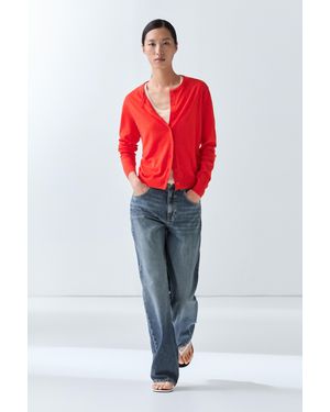 MASSIMO DUTTI Cárdigan Punto Fino Cuello Redondo - Rojo