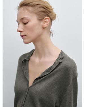 MASSIMO DUTTI Cárdigan Punto Ligero 100% Lino - Gris