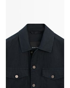 MASSIMO DUTTI 100% Linen Jacket With Pocket Details - Black