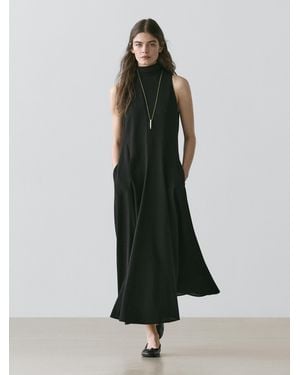 MASSIMO DUTTI Halter Neck Midi Dress With Bow Detail - White