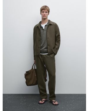 MASSIMO DUTTI Pantalón 100% Lino - Verde