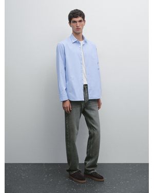 MASSIMO DUTTI Regular Fit Striped Poplin Shirt - Grey