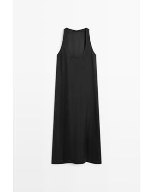 MASSIMO DUTTI Soepelvallende Midi-Jurk Met Ronde Hals - Zwart