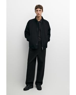 MASSIMO DUTTI Barrel Fit Pleated Pants - Black