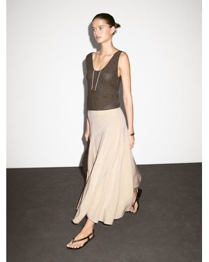 MASSIMO DUTTI Falda Midi Vuelo Con Lino - Blanco