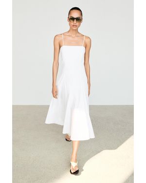 MASSIMO DUTTI Spaghetti Strap Poplin Midi Dress - White