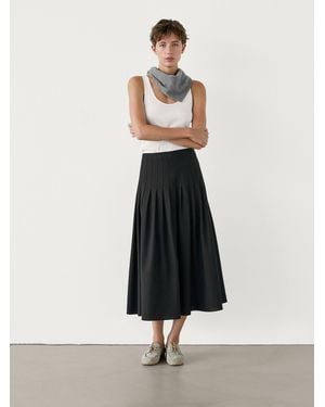 MASSIMO DUTTI Midi Skirt With Yoke And Seam Details - White