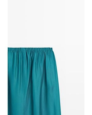 MASSIMO DUTTI Satin Midi Skirt With Pockets - Blue