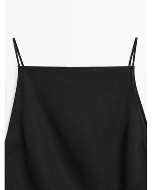 MASSIMO DUTTI Linen Blend Midi Dress With Draped Detail - Black