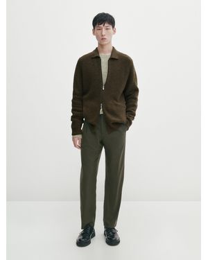 MASSIMO DUTTI Grobstrick-Cardigan Aus Wollmischgewebe Mit Reißverschluss - Helles Rostbraun - L - Grün