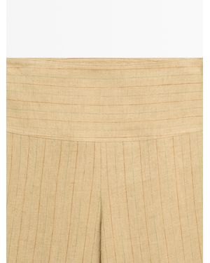 MASSIMO DUTTI Linen Stripe Detail Flare Fit Pants - Natural