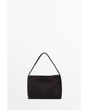 MASSIMO DUTTI Small Split Suede Leather Shoulder Bag - Black