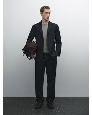 MASSIMO DUTTI Americana Soft Mezcla Lino Algodón - Negro