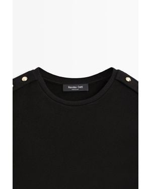 MASSIMO DUTTI Drop Sleeve T-Shirt With Button Detail - Black