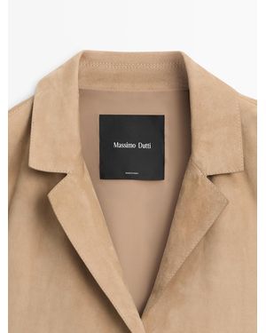 MASSIMO DUTTI Suede Leather Blazer With Pocket Details - Multicolour