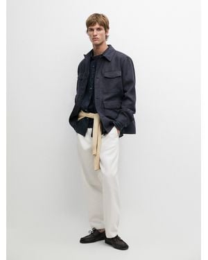 MASSIMO DUTTI Lightweight Linen Jacket With Pockets - Blue