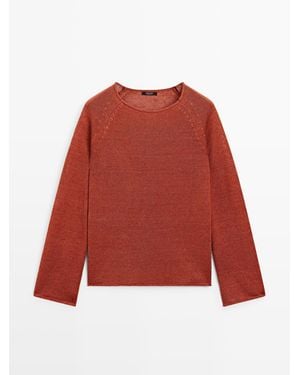 MASSIMO DUTTI Tricot Trui Van 100% Linnen Met Ronde Hals - Rood