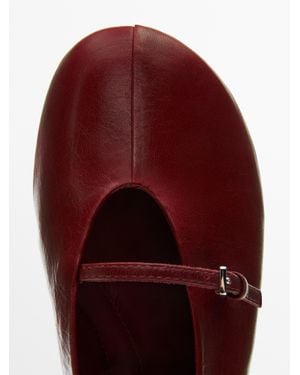 MASSIMO DUTTI Leather Ballet Flats With Buckle - Red