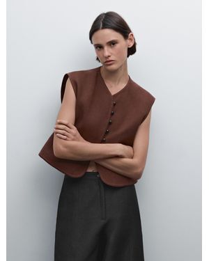 MASSIMO DUTTI Linen Blend Waistcoat With Buttons - Purple